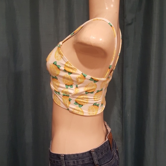 Kimchi Blue Wrap Cami Crop Top Lemon Print - Picture 6 of 6